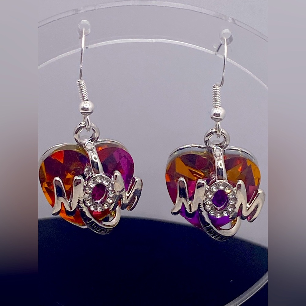 heart shaped mom earrings wilth I love you on side sterling silver hooks